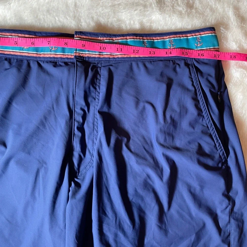 Okaicos Mens Navy Blue‎ Anchor Waistband Swim Trunks Board Shorts Sz 32 Coastal